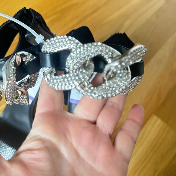 Karl Lagerfeld Black Platform Heels with Chain Detail – Size 8 - Picture 5 of 7